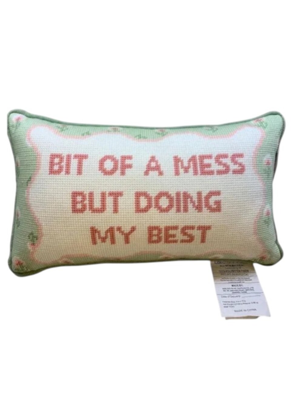 Pillow "Bit of a mess but doing my best" Hooked Pillow NWT